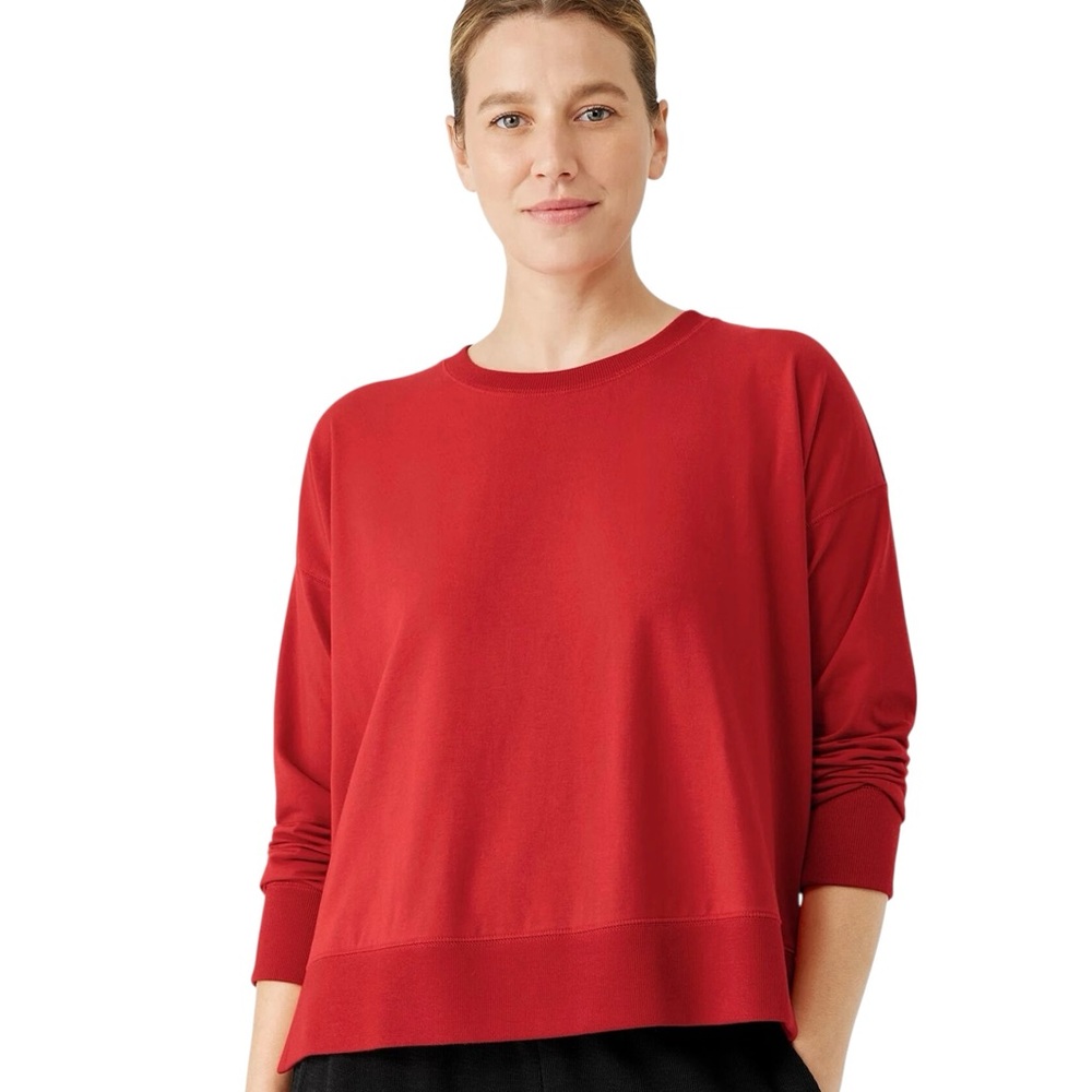 Eileen‎ Fisher Traceable Cotton Jersey Crew Neck Top, Cinnabar Size 2-4 Petite